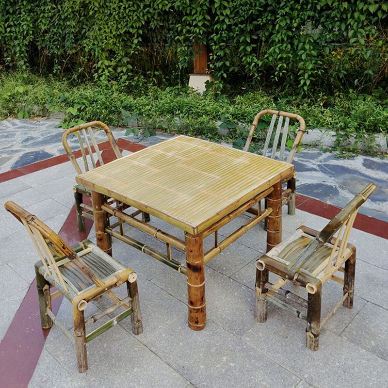 Square Bamboo Patio Table Farmhouse Style Home Patio Picnic Table