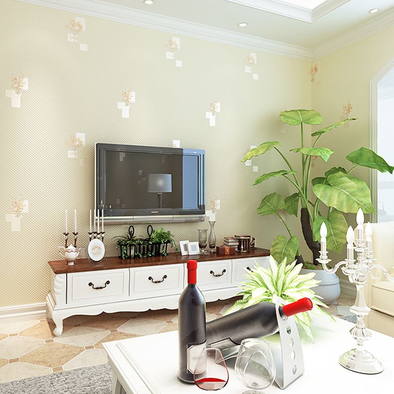 Floral Print Wallpaper Light-Color Cottage Wall Covering for Living Room, 57.1-sq ft