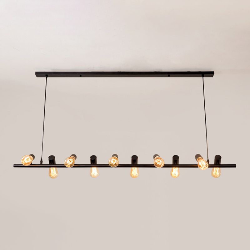 Metal Linear Pendant Lighting Industrial Island Light Fixtures in Black for Restaurant
