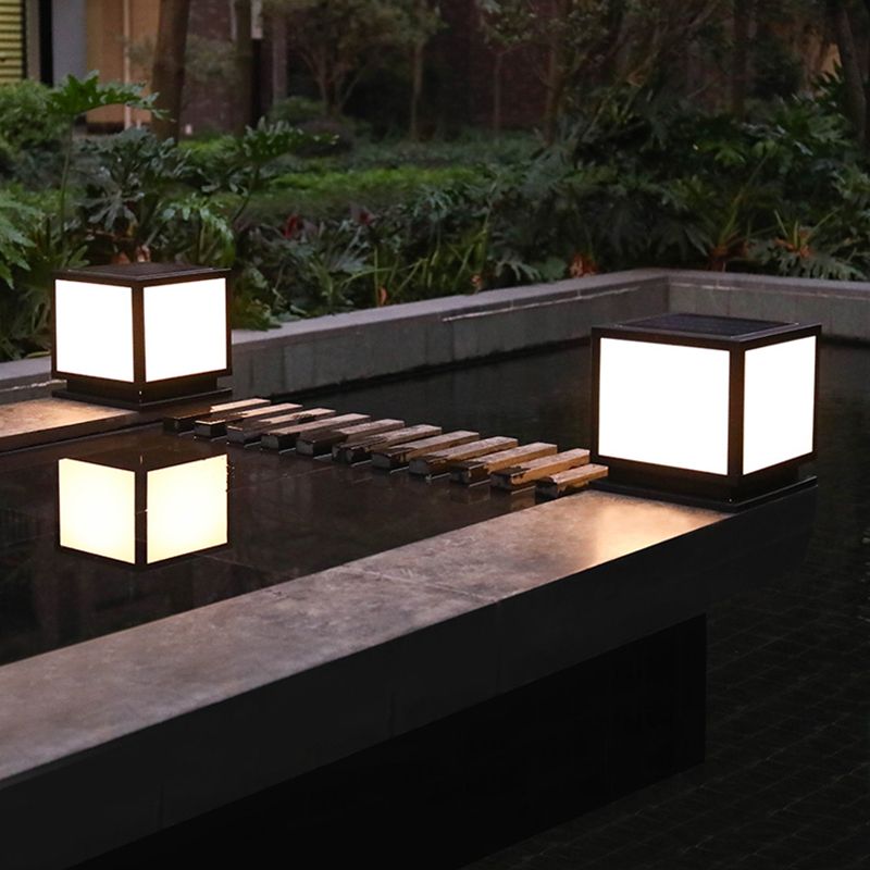 Modern Pillar Lamp Geometric LED Solar Lighting Fixture for Garden