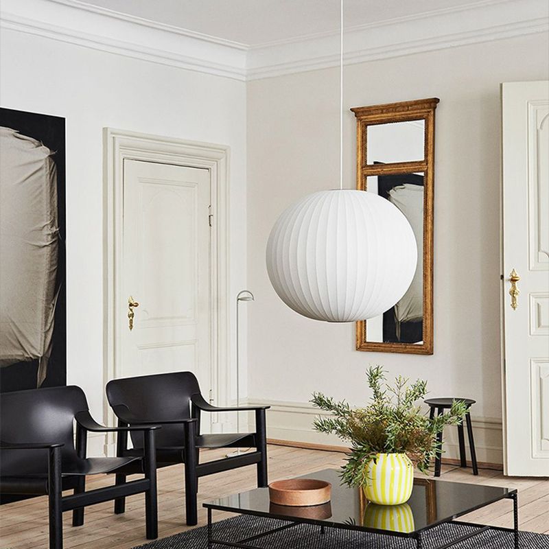 Modern Style White Hanging Lamps Fixtures Fabric 1-Light Ceiling Pendant Lighting