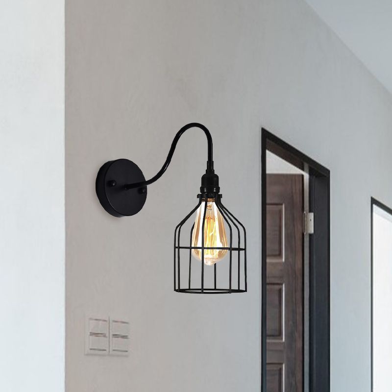 Cafa de aves Cafetería Luz de apliques de pared con brazo de cuello de cisne de metal rústico industrial 1 iluminación de pared negra ligera