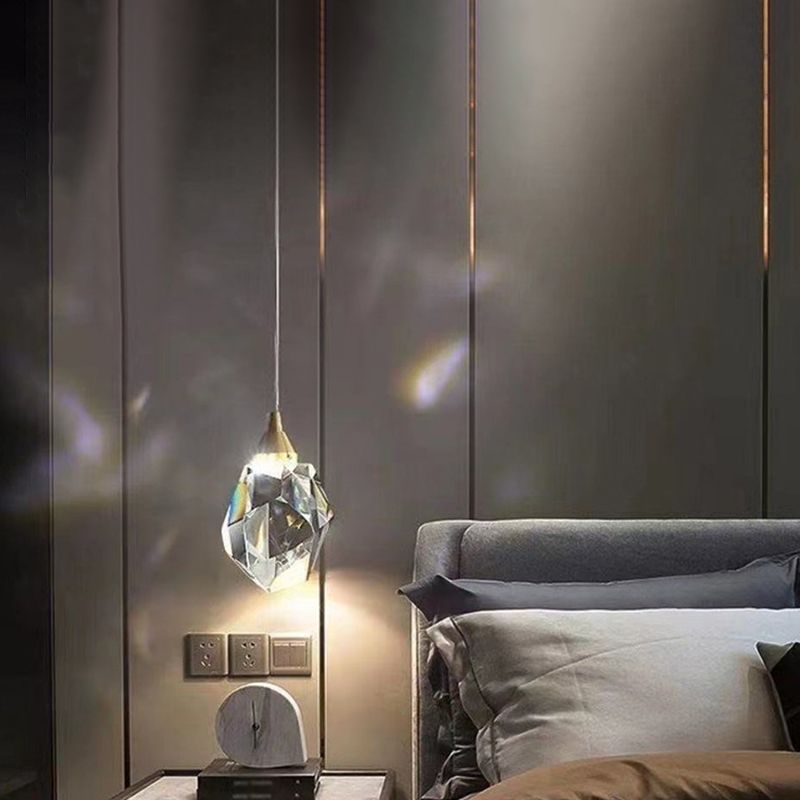 Copper Gold LED Hanging Lamp in Modern Artistic Style Crystal Geometric Pendant Light for Dining Room