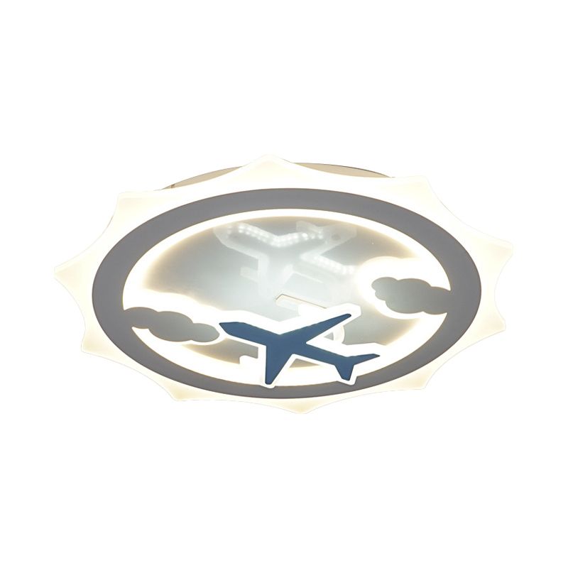 Sun Thin Deckenleuchte aus Acryl für Kinder, weiße LED-Einbauleuchte mit Wolken- und Flugzeugmuster