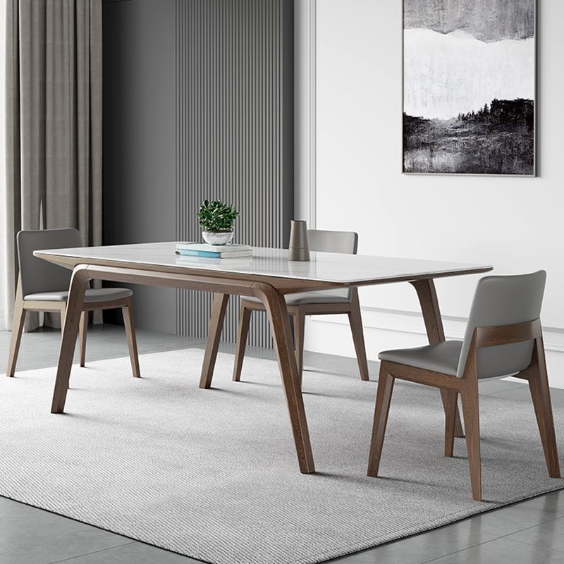 Medieval Modern Sintered Stone Table Rectangle Table with Wooden 4 Legs