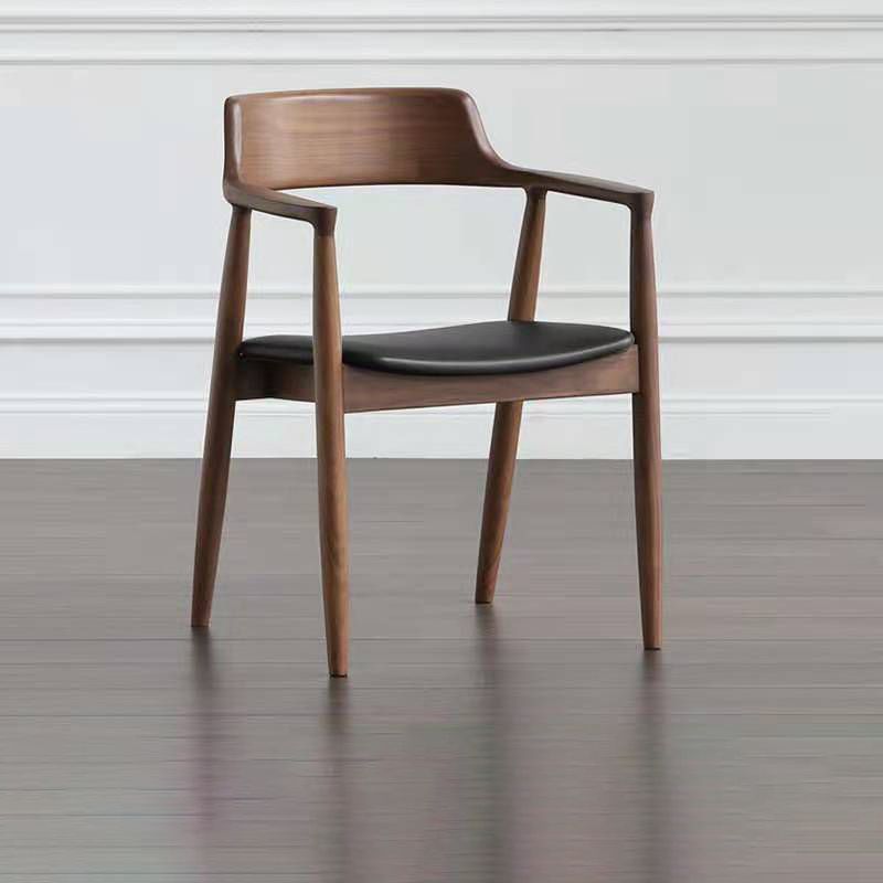 Chaise de salle à manger contemporaine avec accoudoirs ouverts de 20 po de large et 4 pieds en bois pour un usage domestique