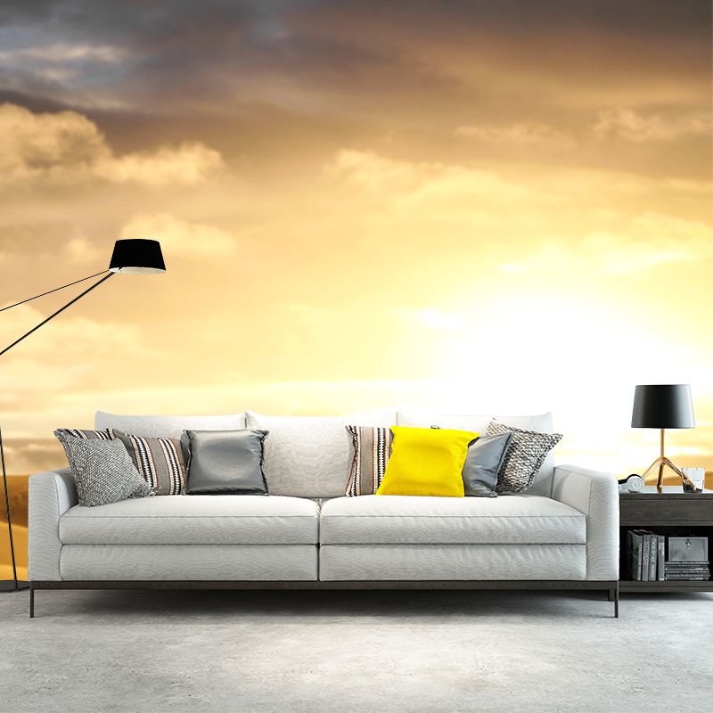 Modern Sundown Desert Landscape Mural Non-Woven Waterproofing Yellow Wall Art for Living Room