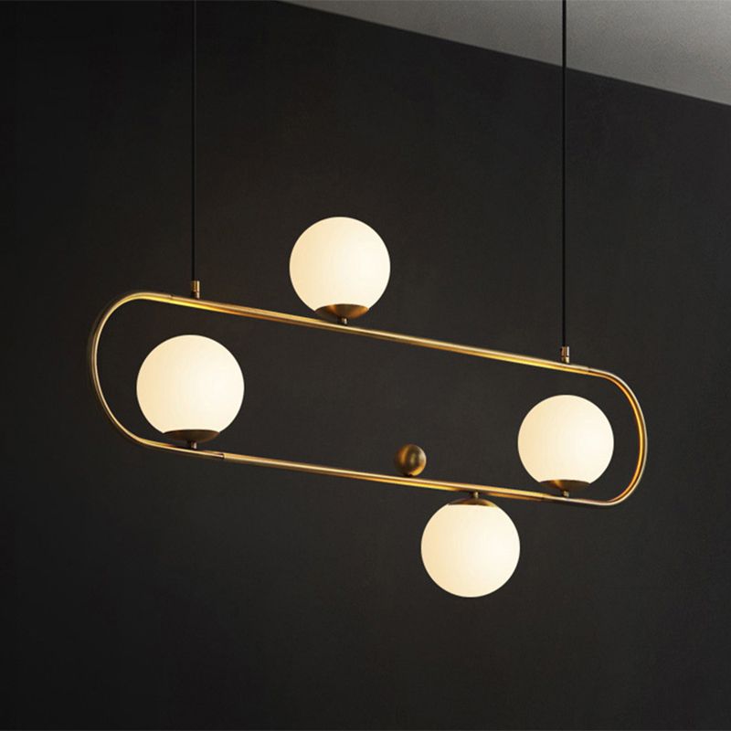 Lampadario Oblong Dining Room Affermazione Opal Glass 3/4 Luci dopo la luce dell'isola moderna in nero/oro