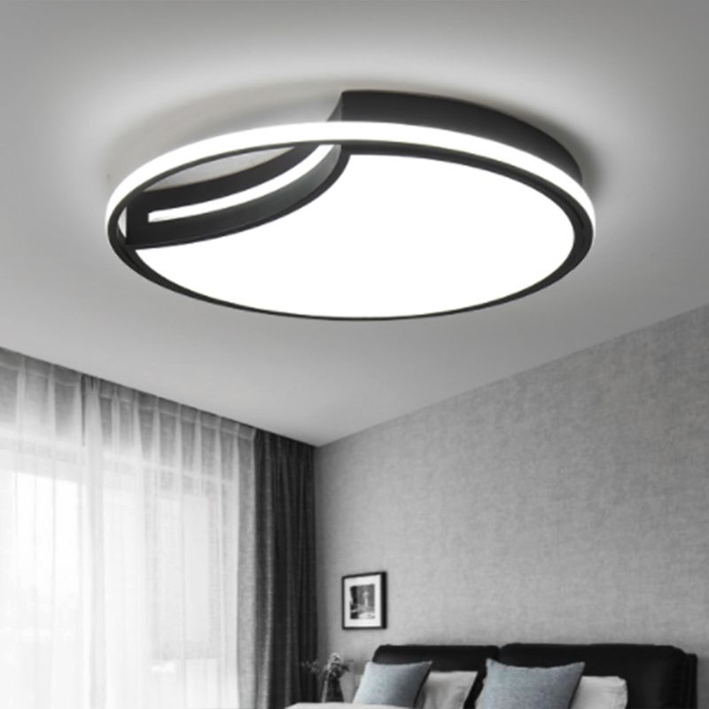 Minimalist Crescent LED Ceiling Flush Mount Acrylic Bedroom Flush Light Fixture with Halo Ring in Black