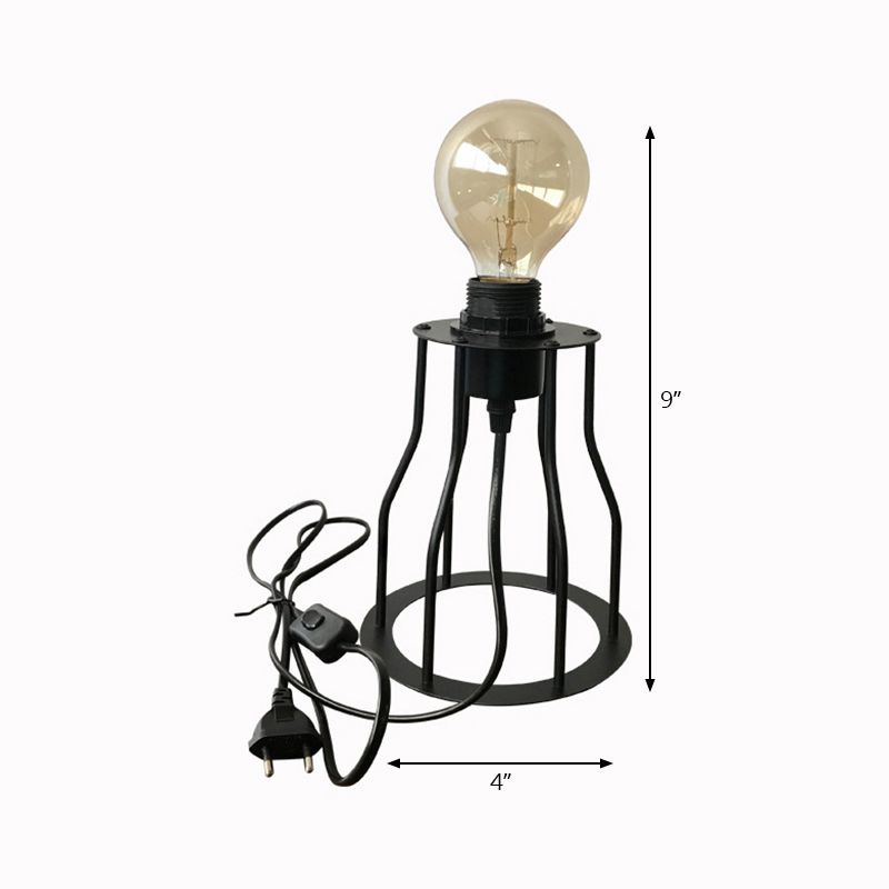 1 tête de tête lampe industrielle cylindre élégant / baril de table en métal lumière avec base de cage en noir pour café