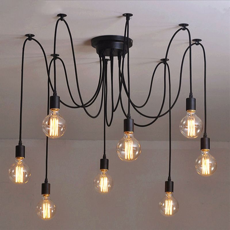 Black Down Lighting Pendant Loft Style Metal Swag Hanging Pendant Light for Living Room
