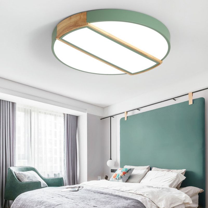 Macaron Style Round Flush Mount Light Acrylic LED Integrated Ceiling Light in Grey/White/Pink/Green for Living Room