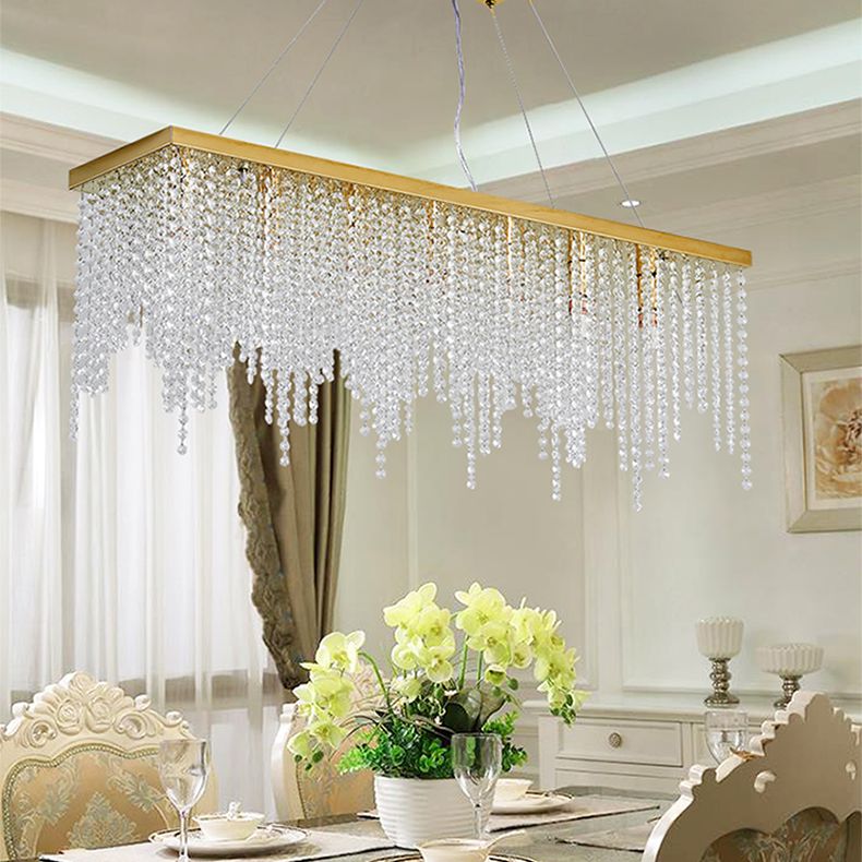 Rectangular Island Light Fixture Modern Crystal Dinning Room Island Pendant Light in Gold