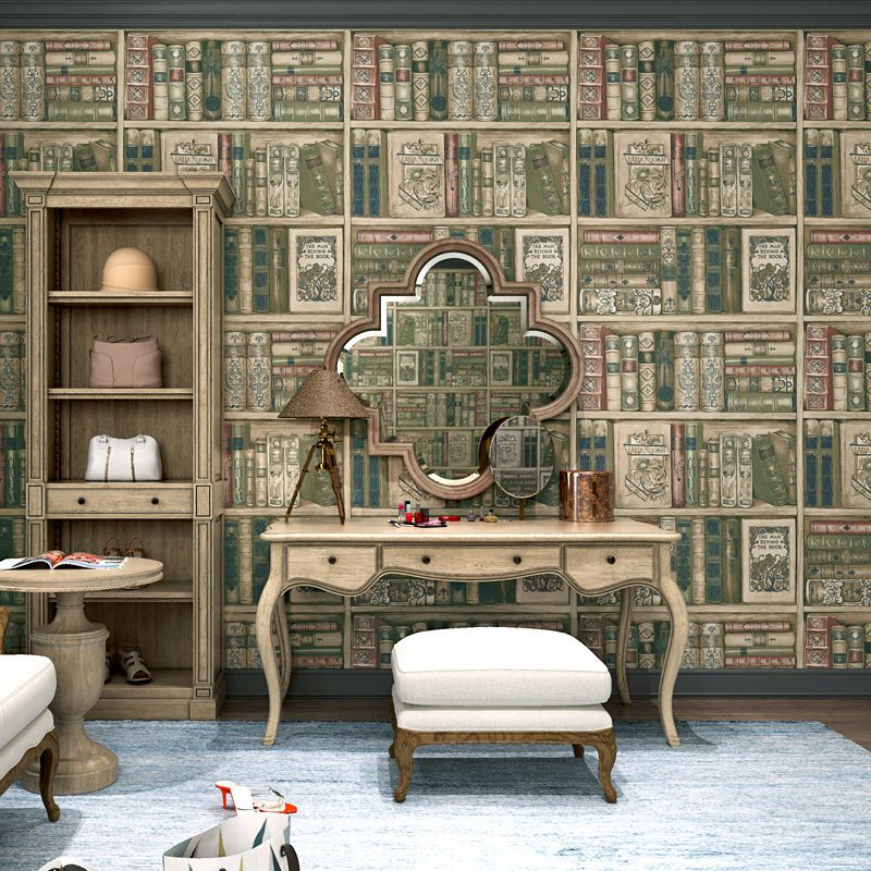 Vinyl 33-foot x 20.5-inch American Country Non-Pasted 3D Print Faux Bookstore Wallpaper