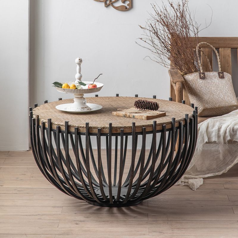Rustic Solid Wood End Table Round Accent Side Table in Distressed Finish