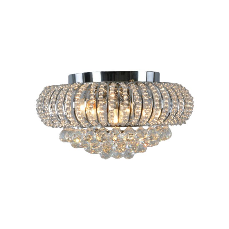 Oval Faceted Crystal Flush Mount Light Modernism 3 Heads Living Room Ceiling Lighting in Chrome