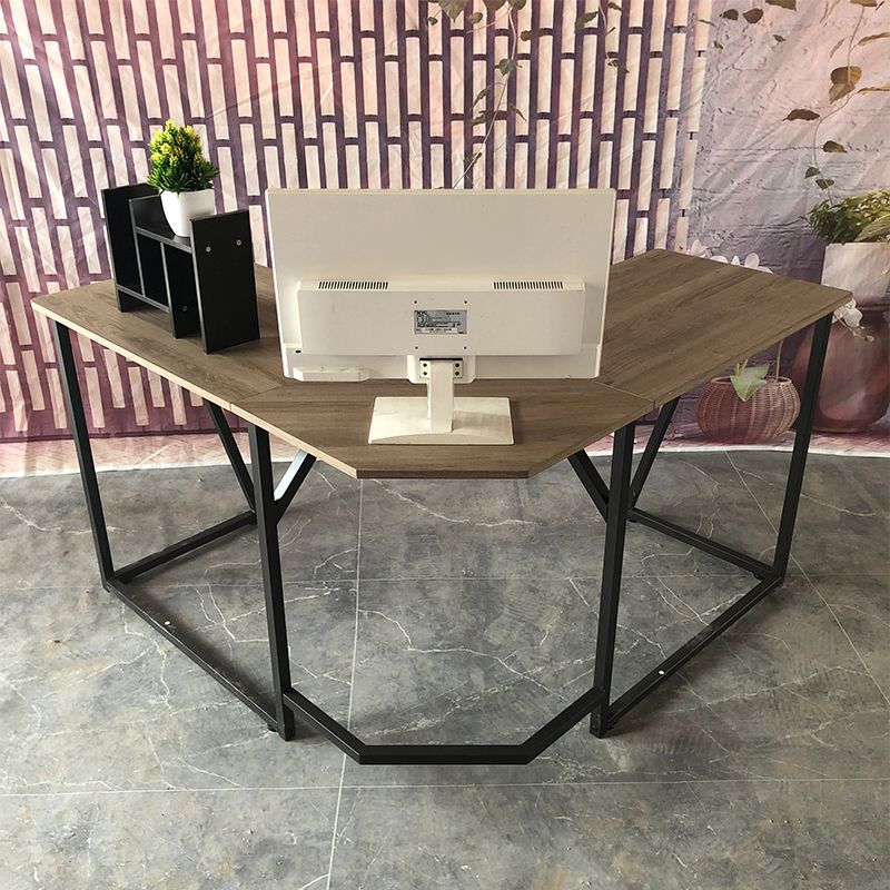 Industrial L-Shape Office Desk Solid Wood Writing Desk for Home