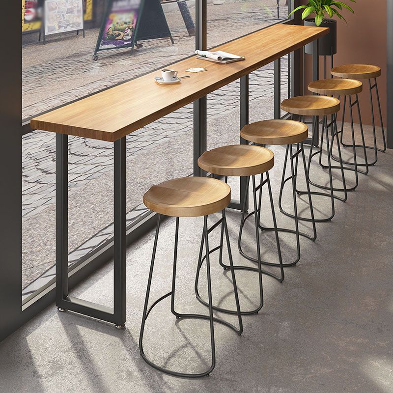 Modern Wood Pub Table with Rectangle Table Top Black Trestle Table with 42-inch Height