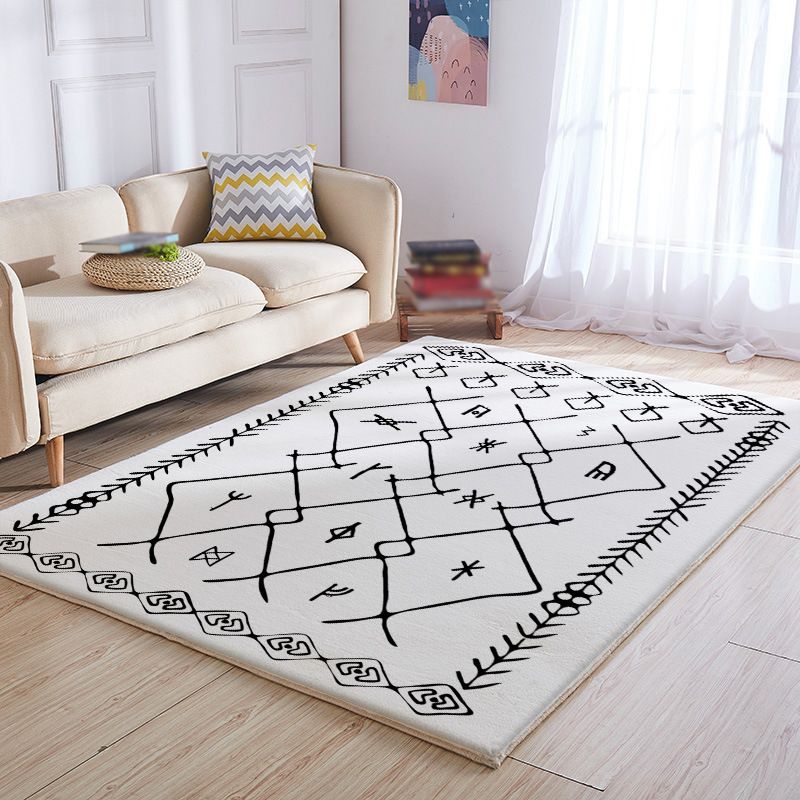 White Line Pattern Rug Polyester Modern Rug Washable Rug for Drawing Room