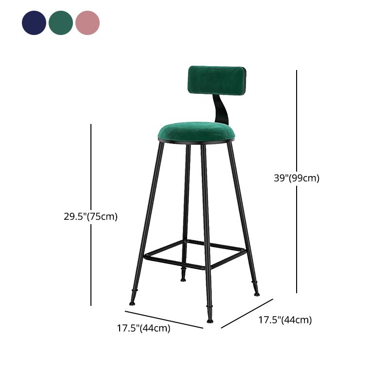 Nordic Style Velvet Barstool Indoor Black Iron 4 Legs Bar Stool for Coffee Shop