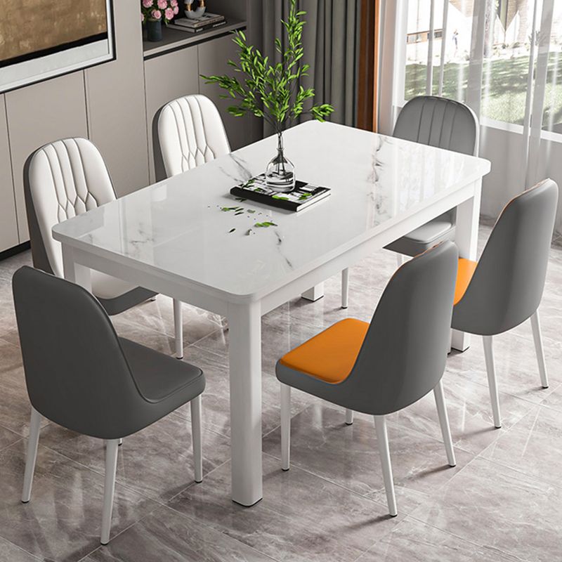 Modern Glass Desktop Rectangle Dining Table Metal Legs for Dining Room