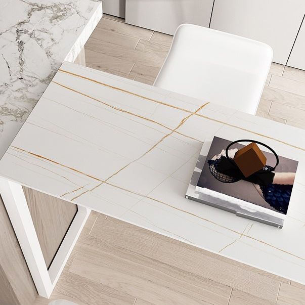 Round Corners Stone Top Bar Table Metal Base Pub Table for Kitchen