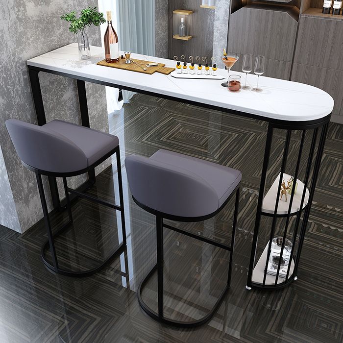 Stone Top Irregular Bar Table Traditional Luxury Bistro Table with Double Pedestal