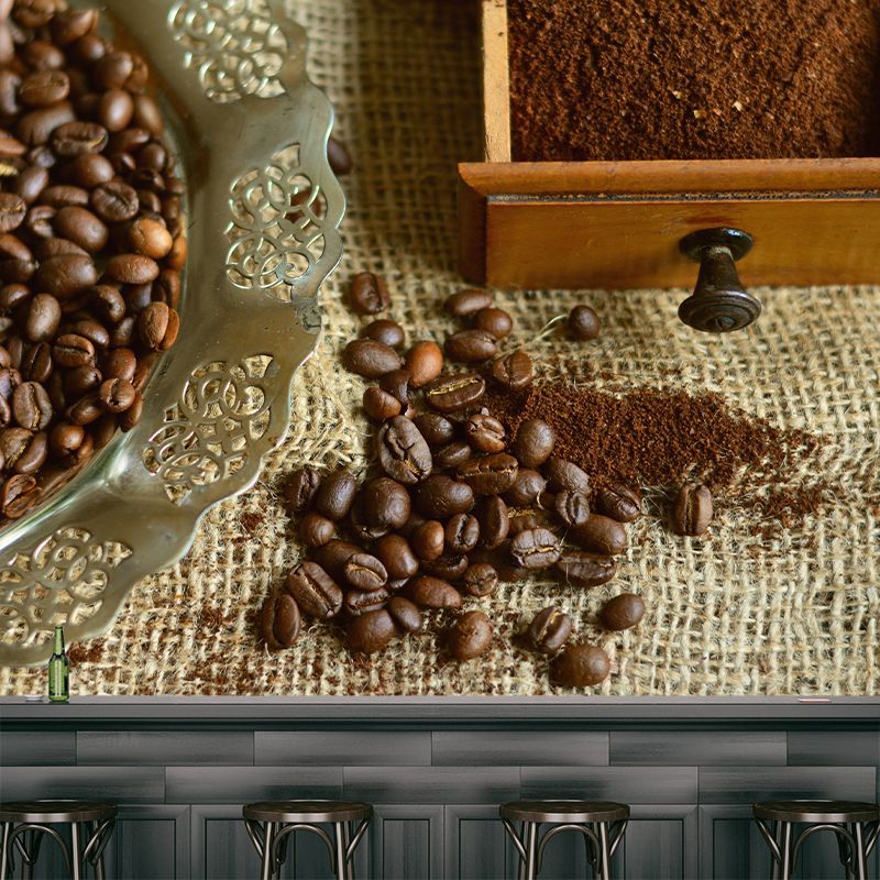 Coffee Bean Mural Wallpaper Stain-Resistant Coffee Shop Kitchen Dining Room Mural
