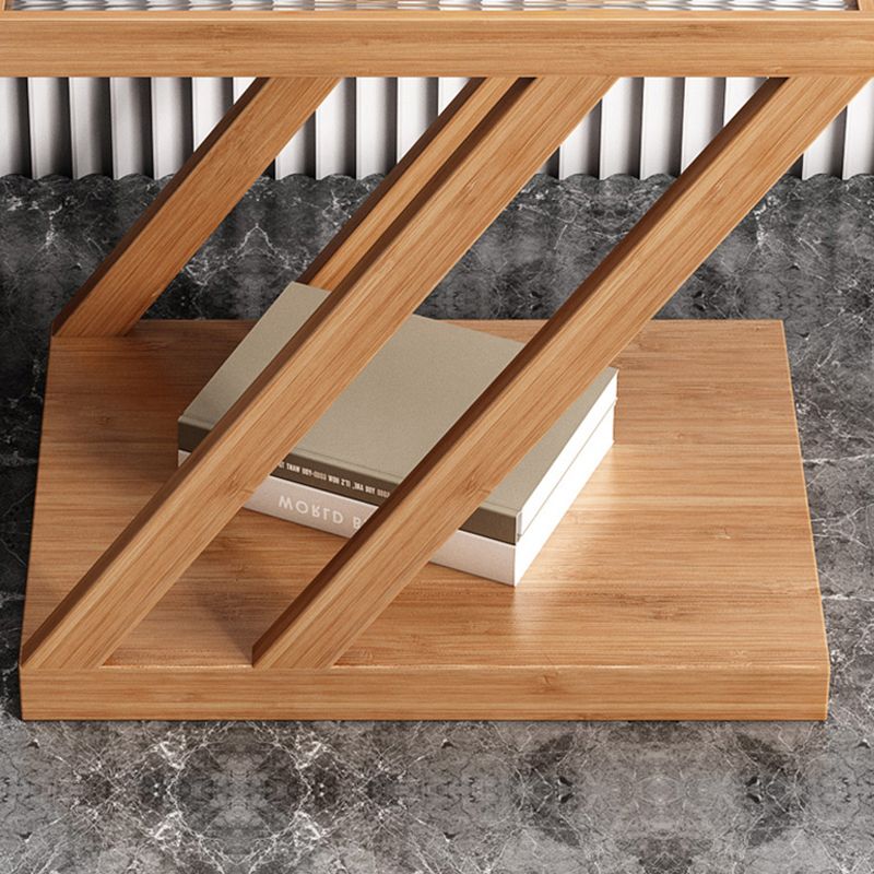Contemporary Glass Top Wooden Rectangular with Storage Side Table