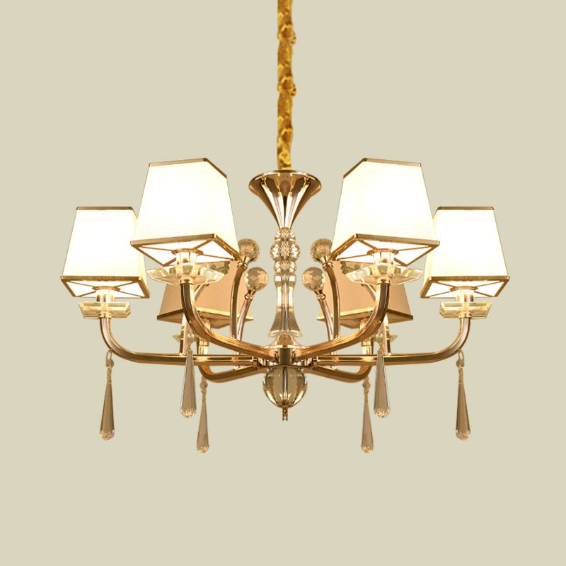 Pyramide weißes Glas Kronleuchter leichte zeitgenössische 6-Kopf-Schlafzimmerkristallanhänger im Champagner