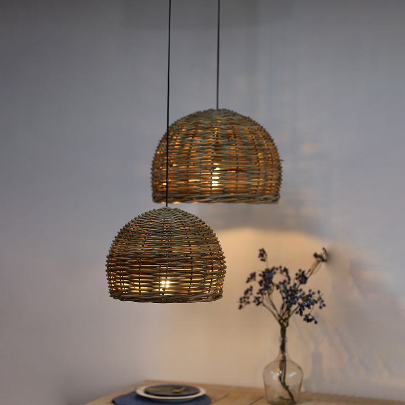 Rattan Bird Nest Shade Hanging Light Retro Hand-weaving Coffee Shop Lighting Fixture