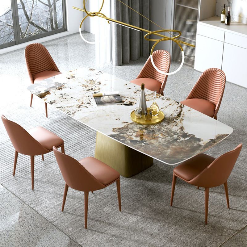Luxury 1/2/5/7 Pieces Rectangle Dining Set Sintered Stone Top Table with Leather Chairs