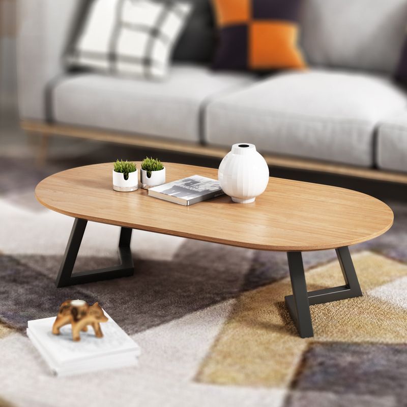 Nordic Solid Wood Elliptical Coffee Cocktail Table with 2 Legs