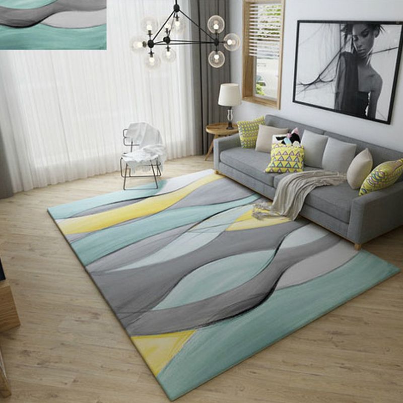 Relaxing Stripe Printed Rug Multi Colored Polypropylene Carpet Non-Slip Backing Washable Indoor Rug for Bedroom