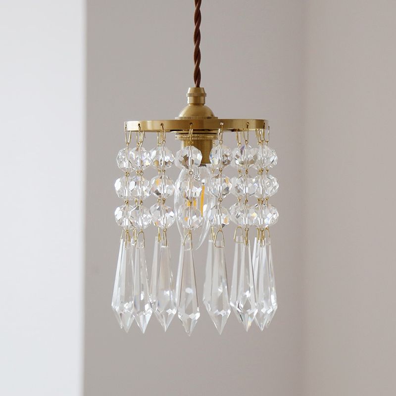 Clear Cylinder Suspension Pendant Light Modern Style Crystal Ceiling Suspension Lamp