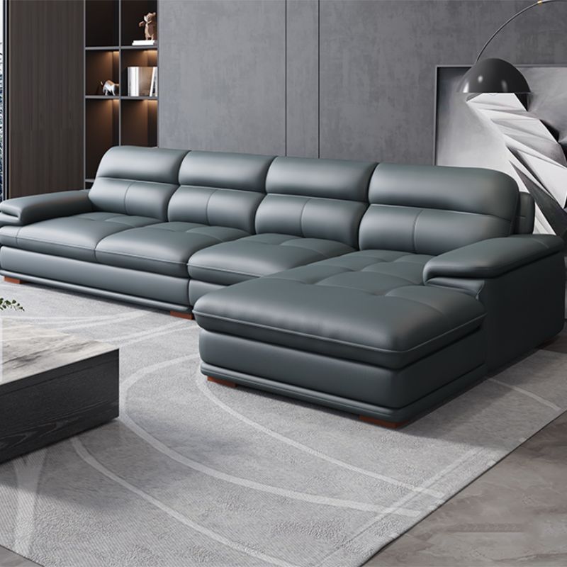 Nordic Stationary Genuine Leather Living Room Recessed Arm Sofa Chaise