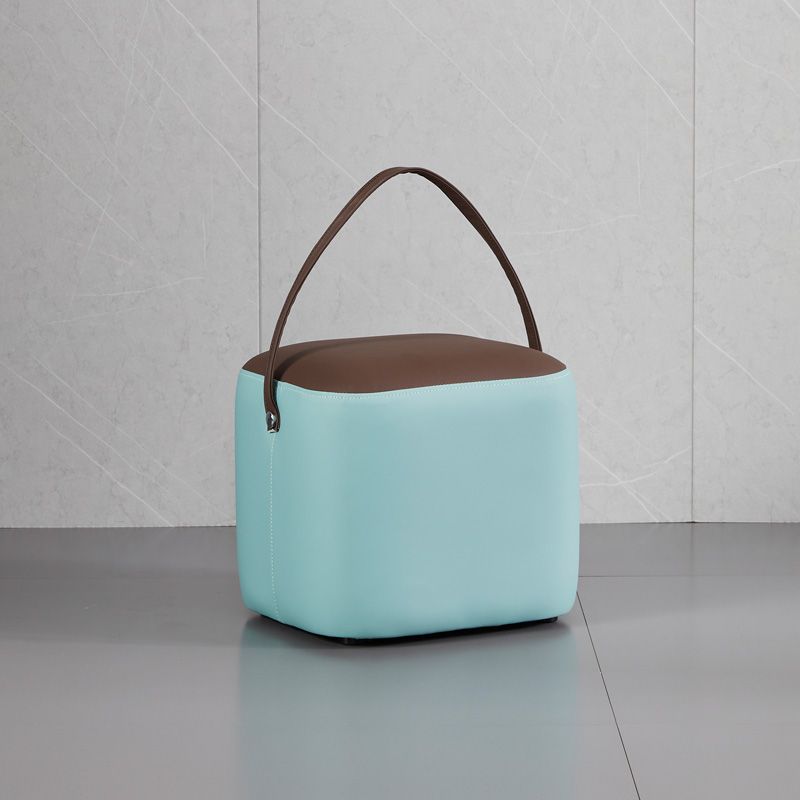 Contemporary Pouf Ottoman Genuine Leather Upholstered Portable Ottoman