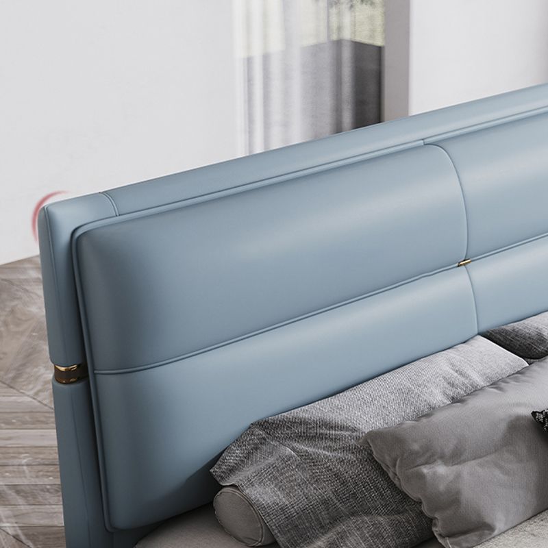 Leather Upholstered Rectangular Panel Bed Standard Bed Frame in Blue
