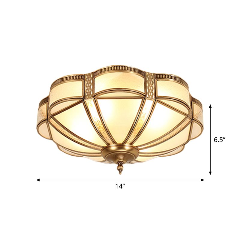 Plafonnier festonné/bol/fleur en verre dépoli, plafonnier vintage à 3 lumières pour chambre à coucher en laiton