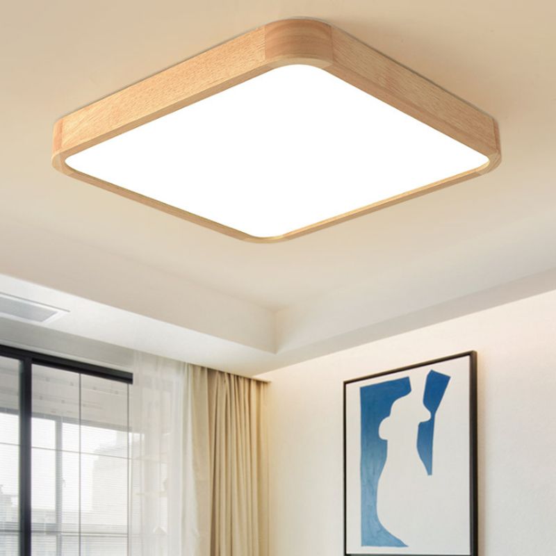 12"/16"/19.5" Wide Beige Square Flush Mount Lighting Modern Led Wood Flush Ceiling Lamp Fixture in White/Warm Light