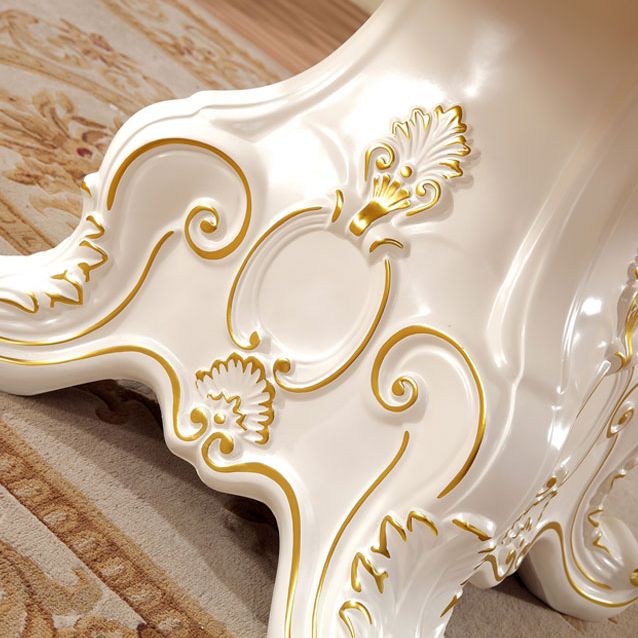 Solid Wood Victorian Round Dining Table Faux Marble Top Table with Wooden Pedestal
