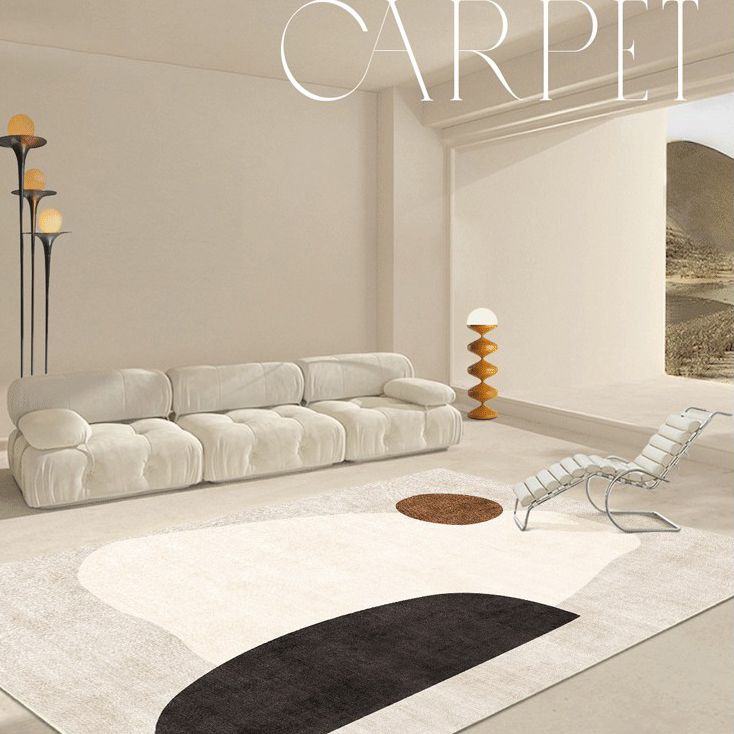 Apricot Tone Simplicity Indoor Rug Polyester Color Block Carpet Non-Slip Backing Rug for Bedroom