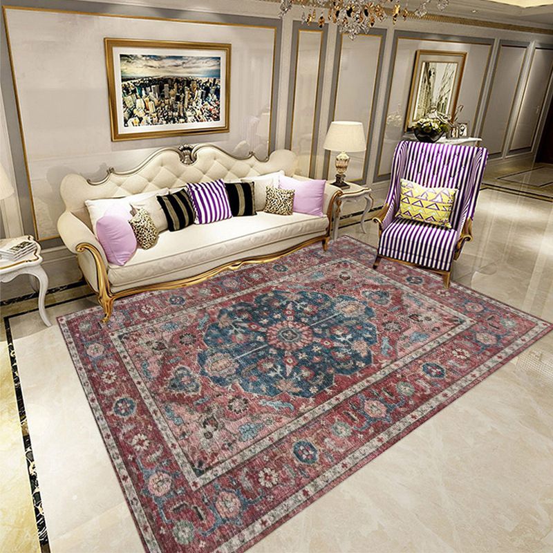 Classical Multicolor Persian Area Rug Polypropylene Floral Carpet Washable Stain Resistant Anti-Slip Rug for Guest Room