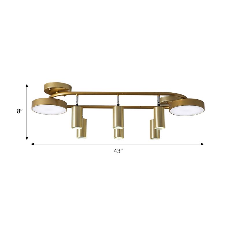 Round Metal Semi Flush Light Modernist 8 Heads Gold Close to Ceiling Lamp for Dining Room