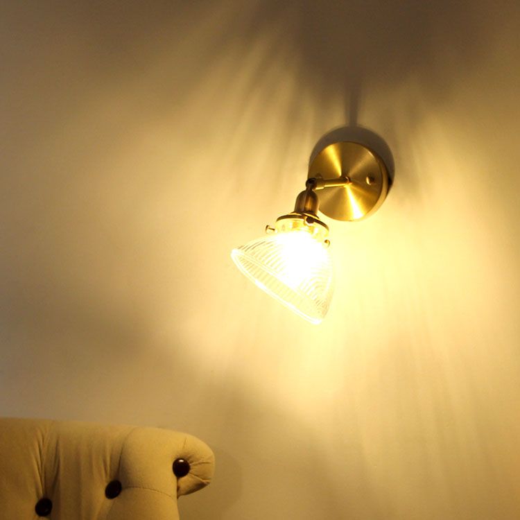 1-Light Cone Shade Industrial Style Glass Wall Lighting Fixtures in Brass