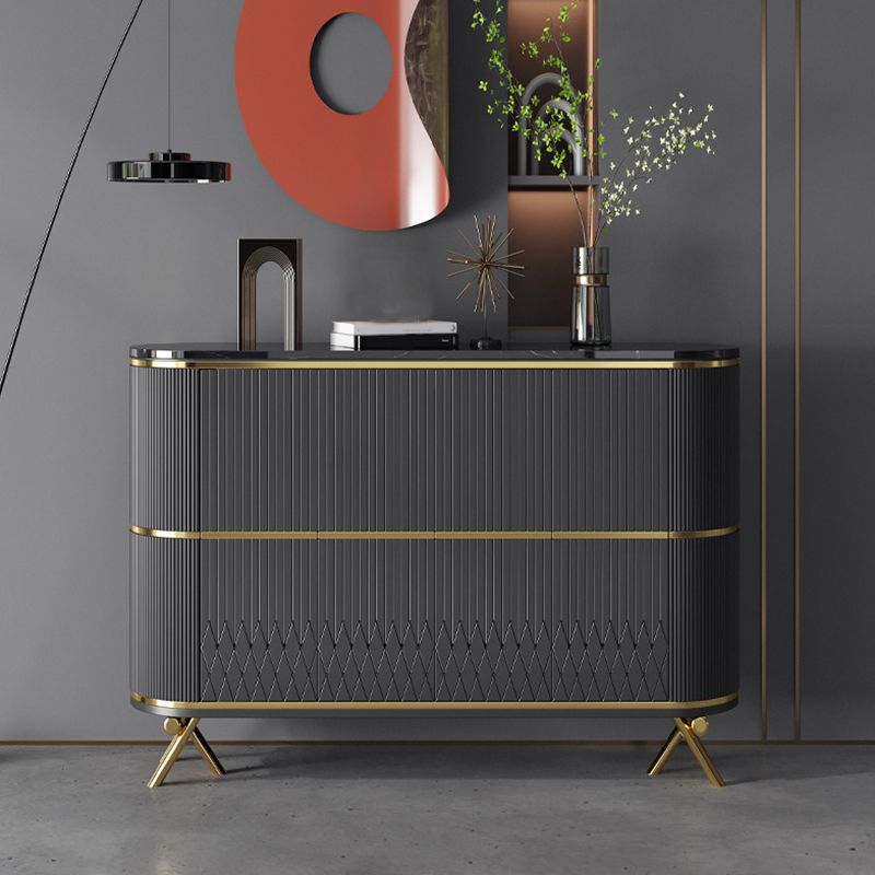Glam Stone Top Sideboard Engineered Wood Side Board with Gold Legs