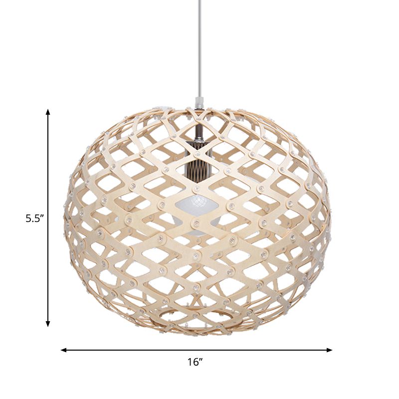 Colgante de suspensión global de madera contemporánea 1 bulbo beige kit de luz colgante, 16 "/19.5" de ancho
