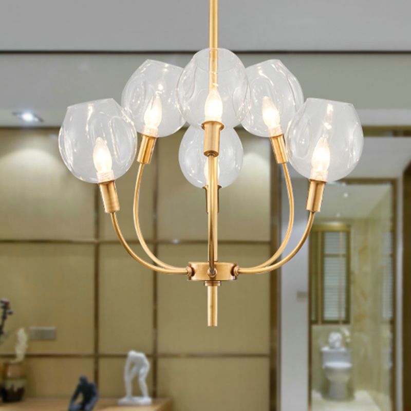 Clear Glass Bud Shade Pendant Light Restaurant Foyer Contemporary Chandelier in Gold