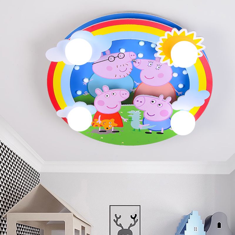 4-flammiger Kinder-Einbaustrahler Pink Pig Family Deckeneinbauleuchte mit milchigem Glasschirm