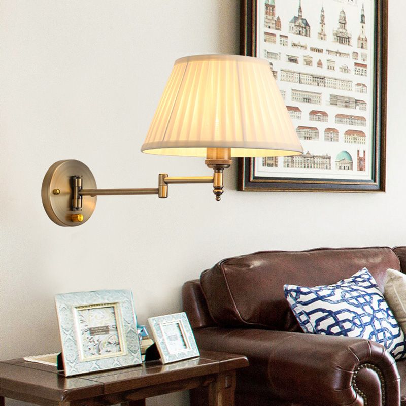 Swing Arm Paper Wall Mount Lamp with Shade Modern 1 Light White/Beige Sconce Light Fixture for Living Room